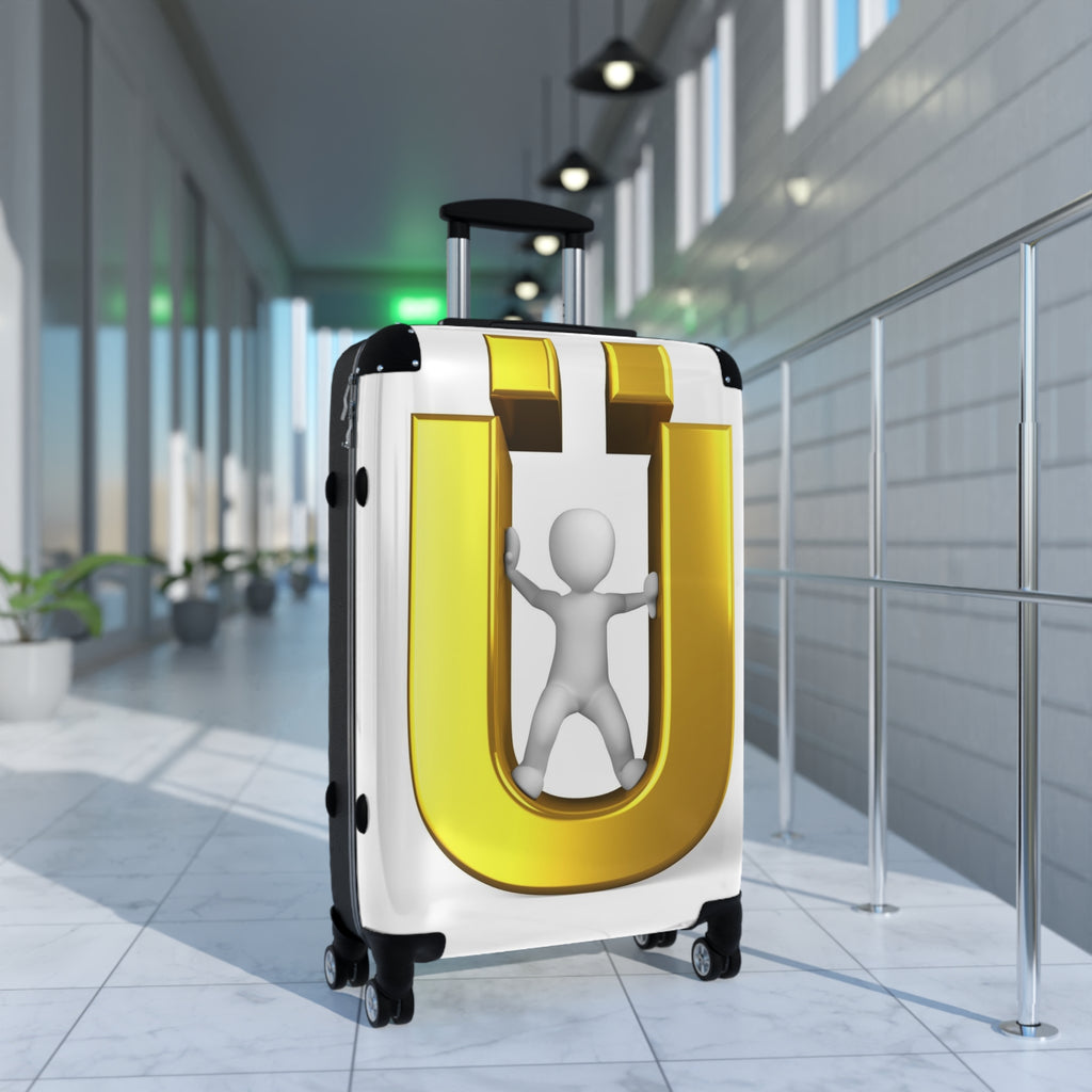 Gold Letter Ü with 3D Figure Suitcase | Monogram Luggage