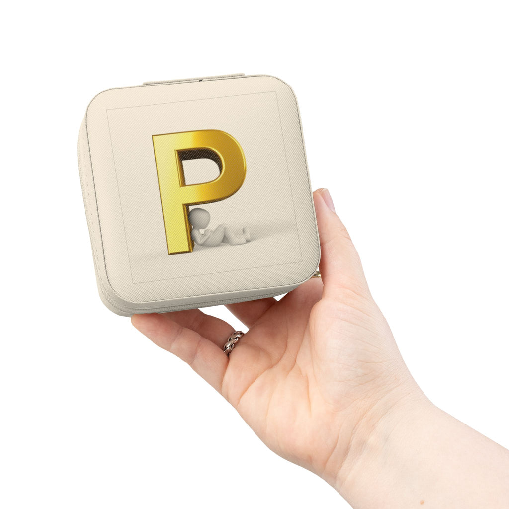 Gold Letter P Monogram Jewelry Travel Case | Compact Pink Square Organizer