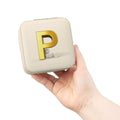 Gold Letter P Monogram Jewelry Travel Case | Compact Pink Square Organizer