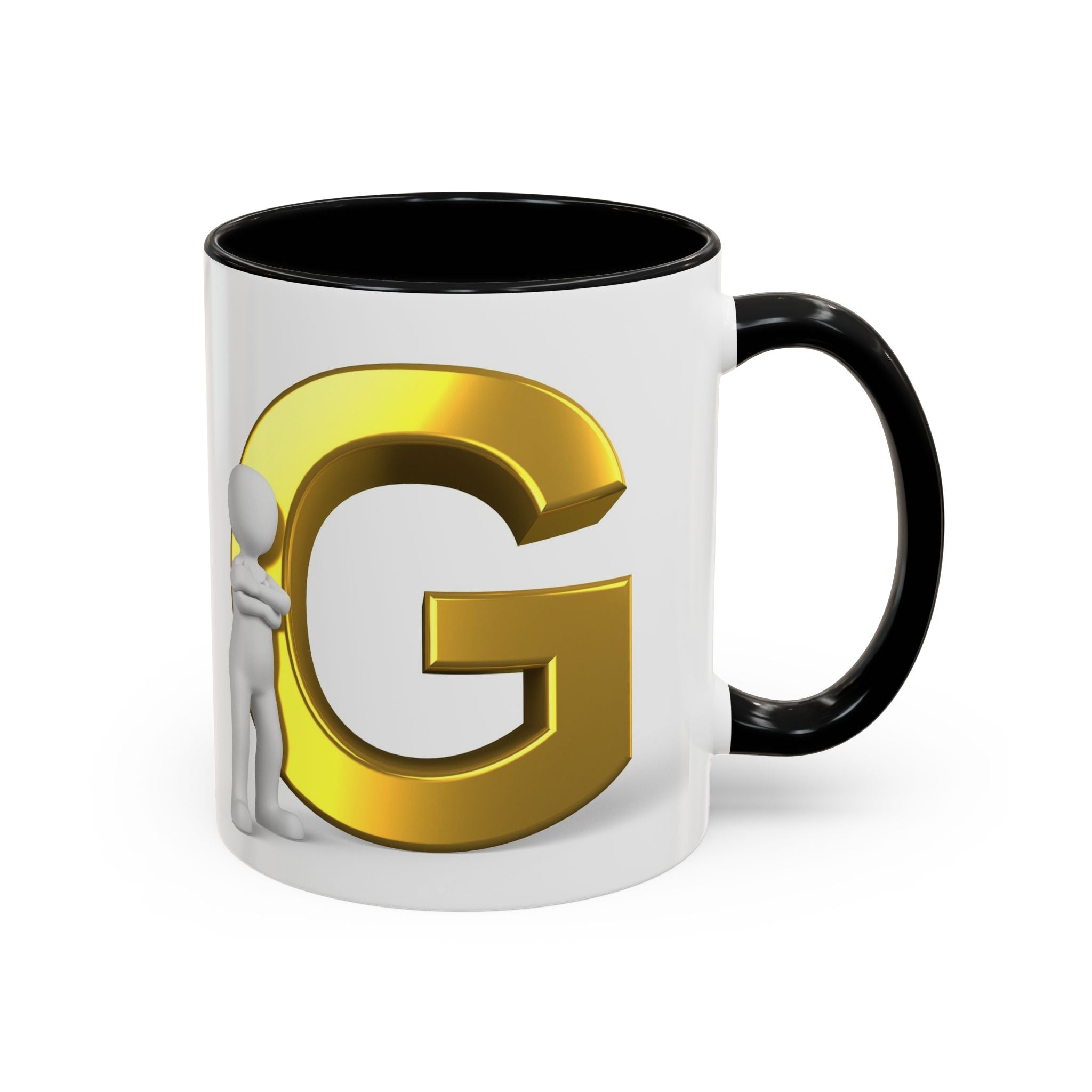 Gold Letter G with 3D Figure Coffee Mug | Initial Monogram Accent