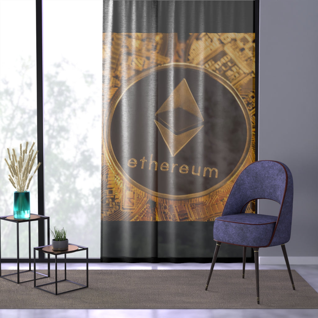 Ethereum Crypto Coin Window Curtain | Blockchain Symbol Drapery