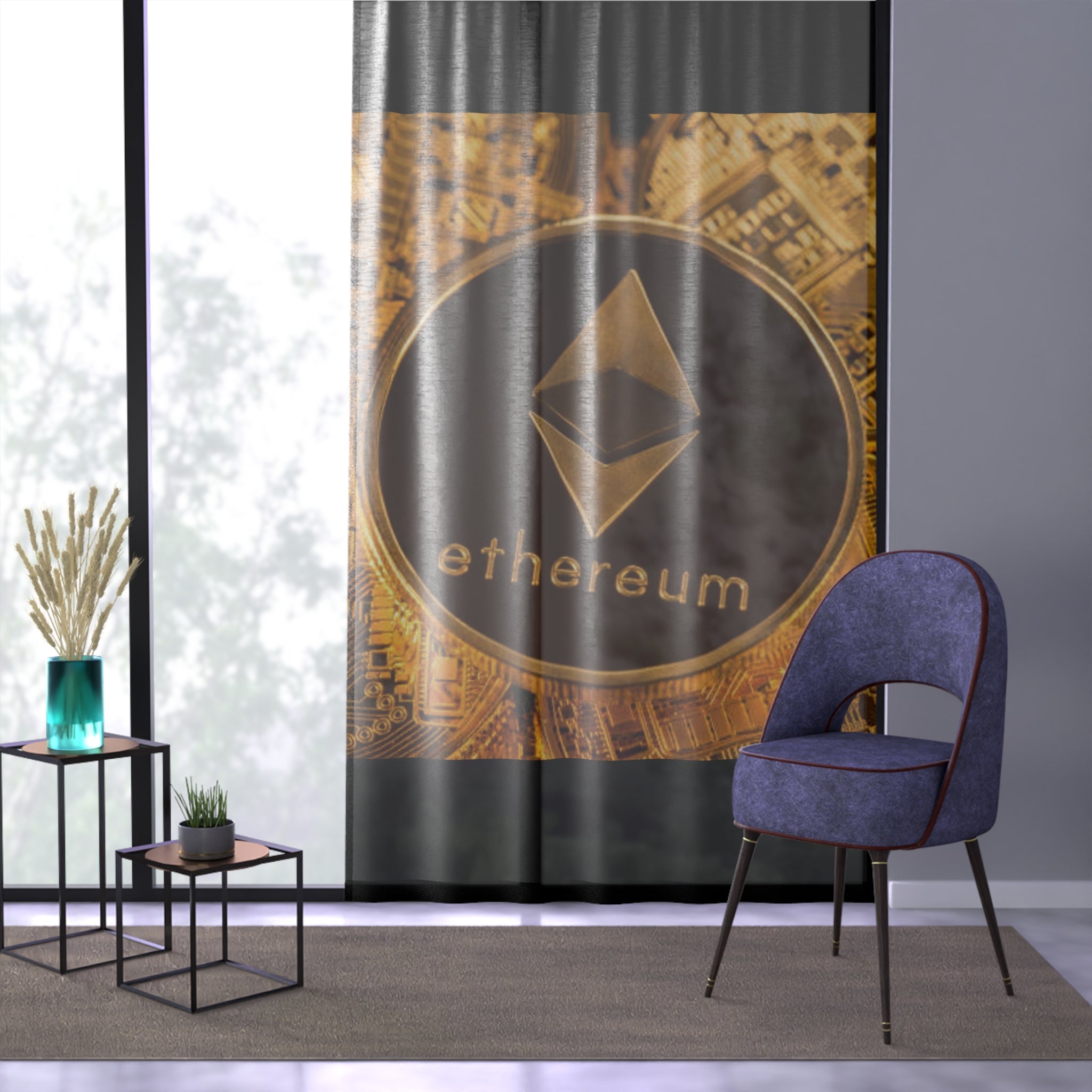Ethereum Crypto Coin Window Curtain | Blockchain Symbol Drapery