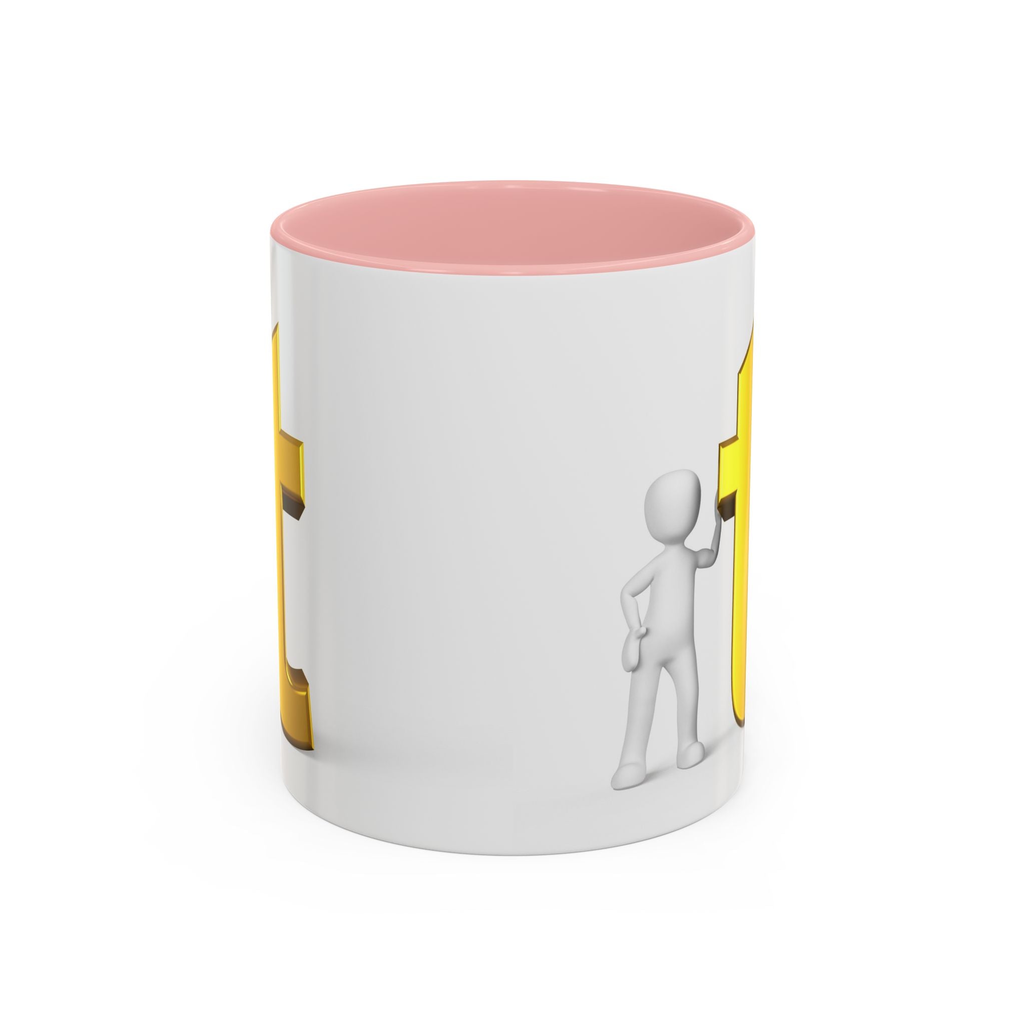 3D Stick Figure with Gold Letter T Mug | Accent Coffee Mug