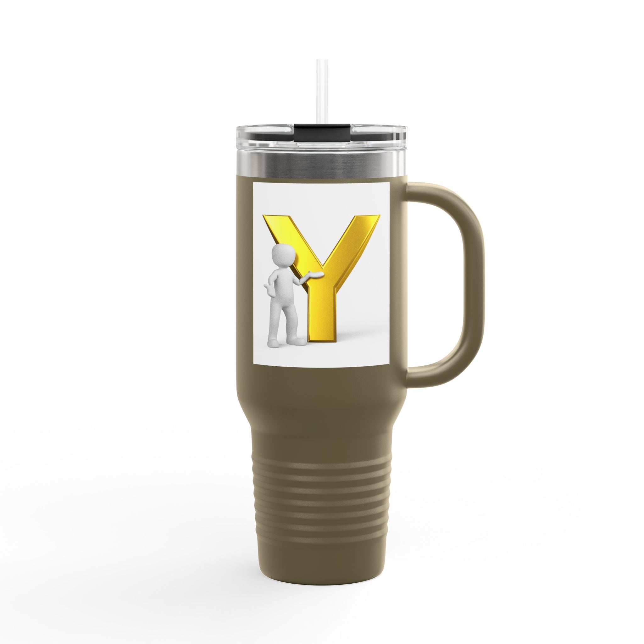 Yellow 3D Letter Y with Figure Travel Mug