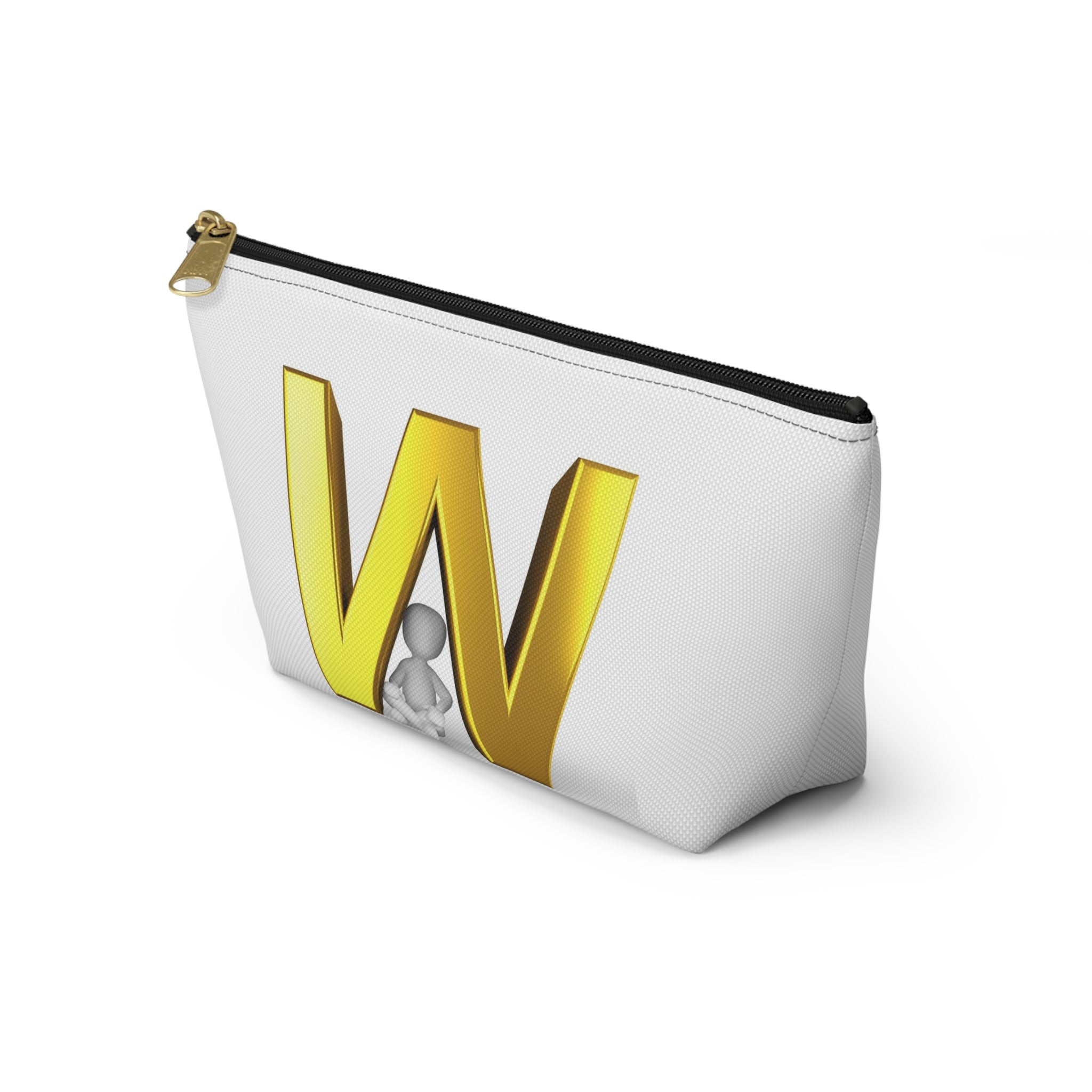 Gold Letter W monogram Accessory Pouch | Initial W T bottom cosmetic bag