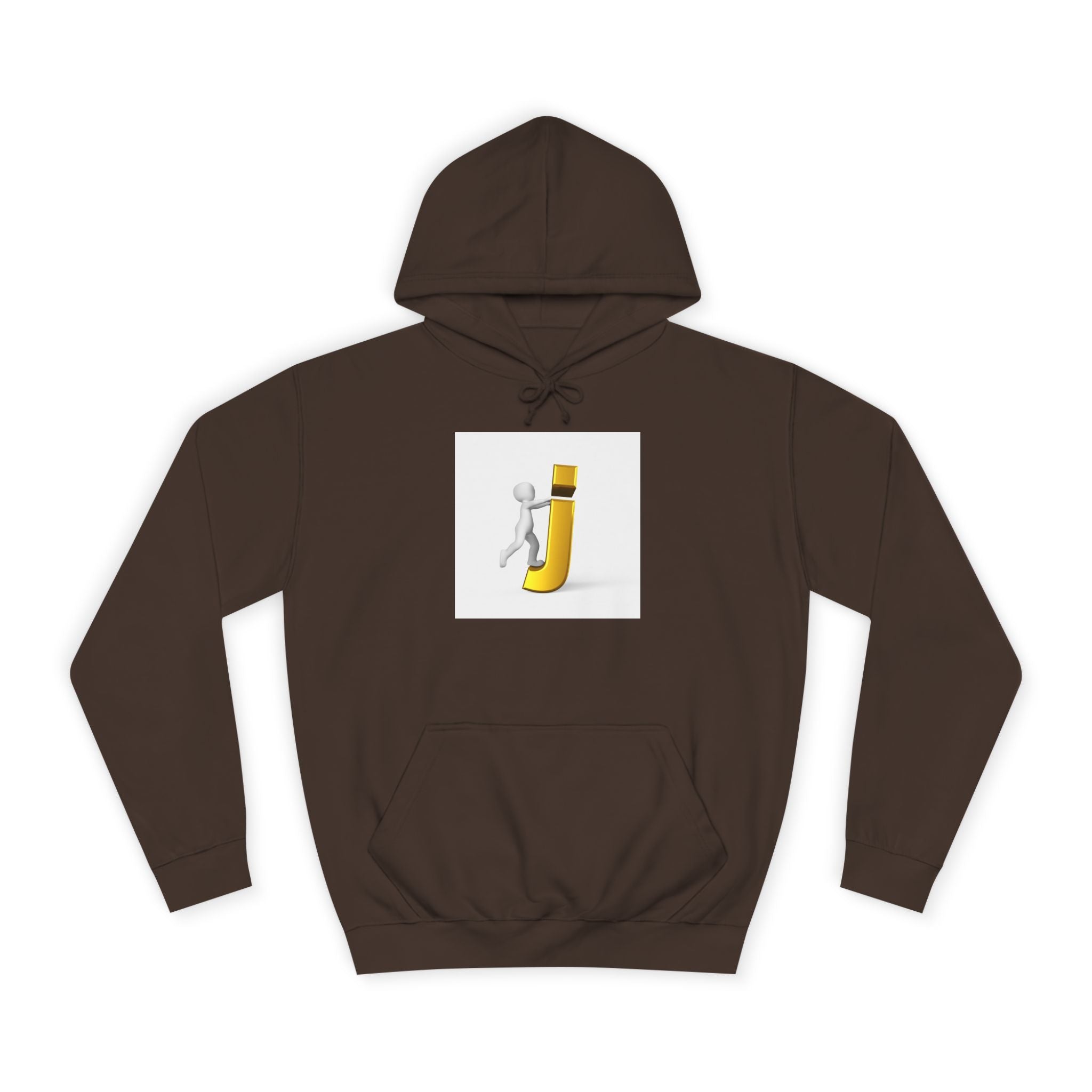 Sweat à capuche en 3D avec figurine bâton sur la lettre J en or | Monogramme initial lettre J