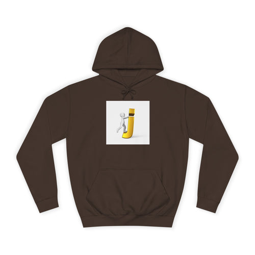 Sweat à capuche en 3D avec figurine bâton sur la lettre J en or | Monogramme initial lettre J
