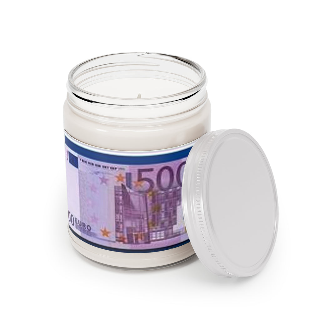 500 Euro Banknote Candle, Soy Candle | 9oz Jar with White Lid