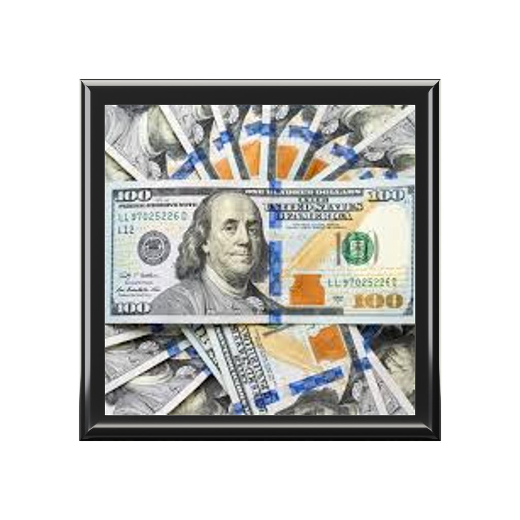 Benjamin Franklin Money Collage Jewelry Box | Black Keepsake Organizer