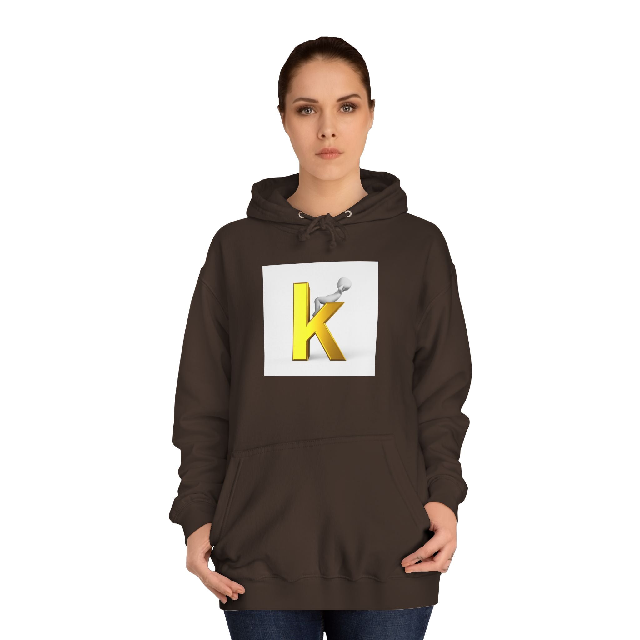 Gold 3D Letter K Hoodie | Monogram Initial K Sweatshirt