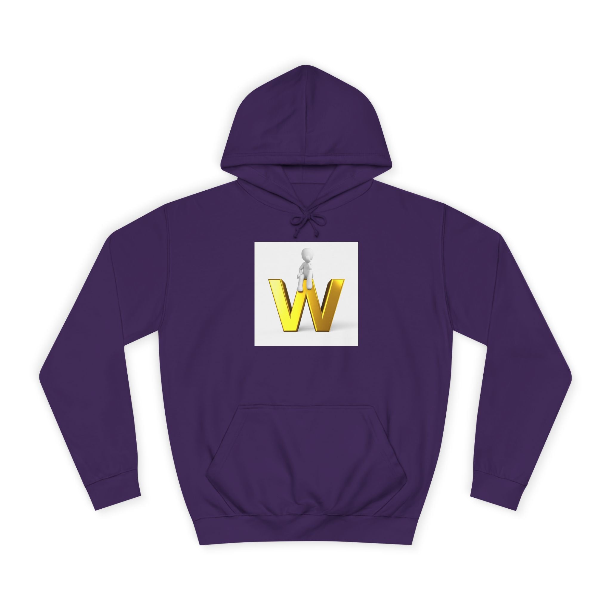 Sweat à capuche lettre W dorée 3D avec figurine assise | Sweat-shirt initiale W