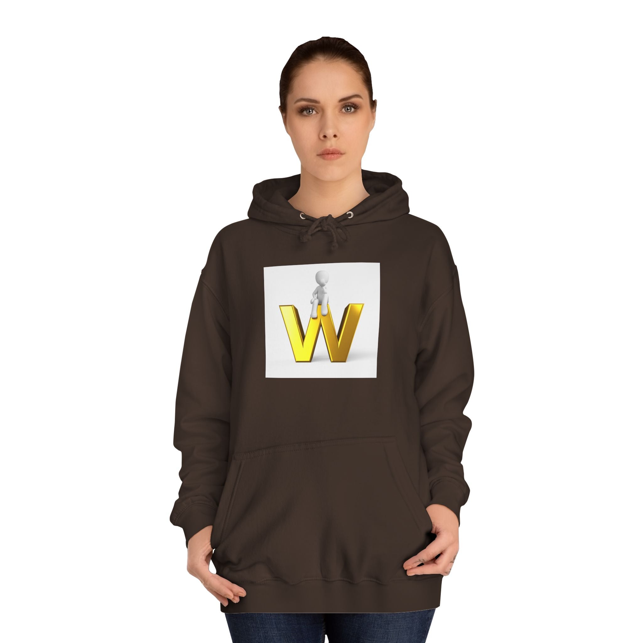 3D Gold W Letter with Sitting Figure Hoodie | Initial W Sweatshirt