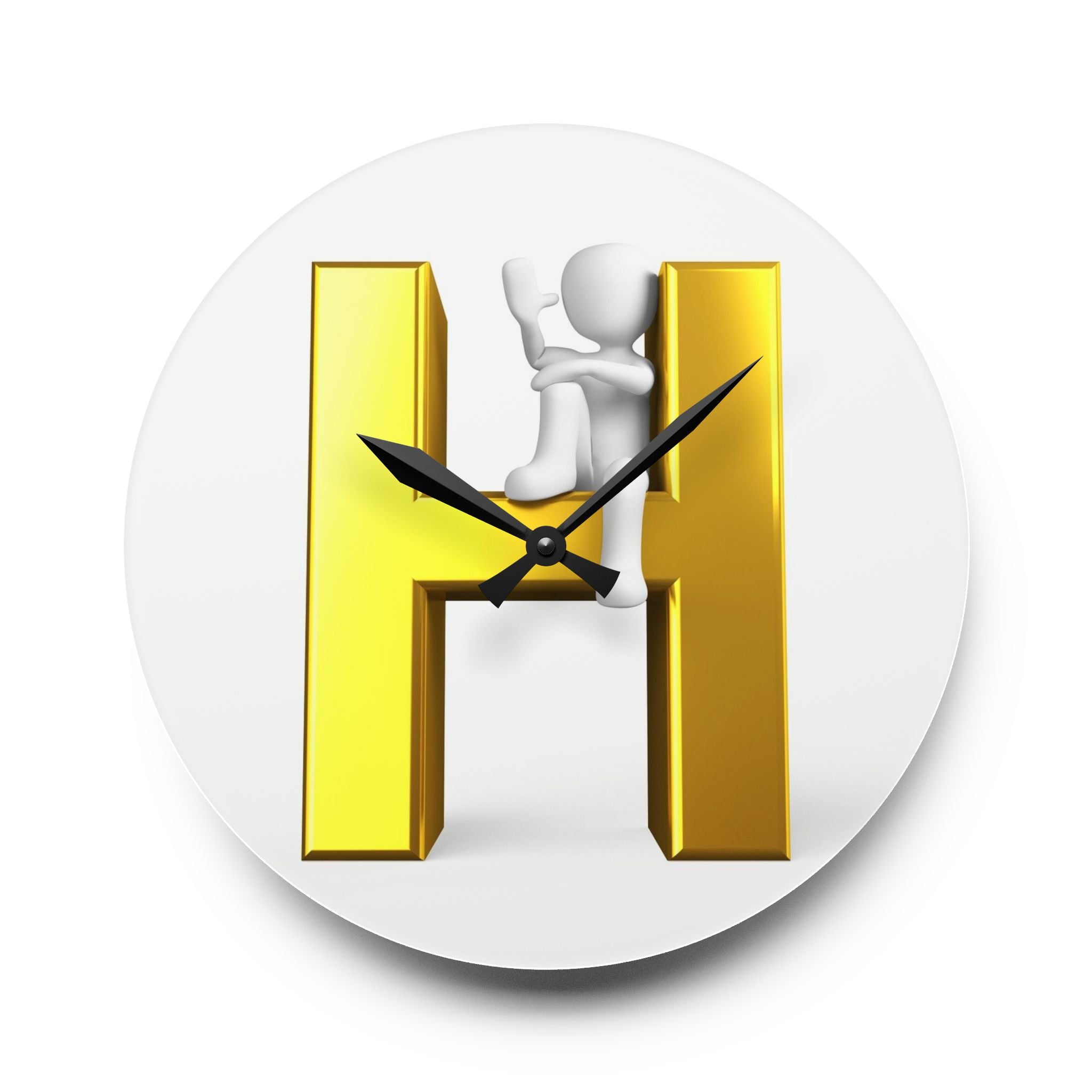 Horloge murale en acrylique avec lettre 3D dorée H | Décoration initiale H