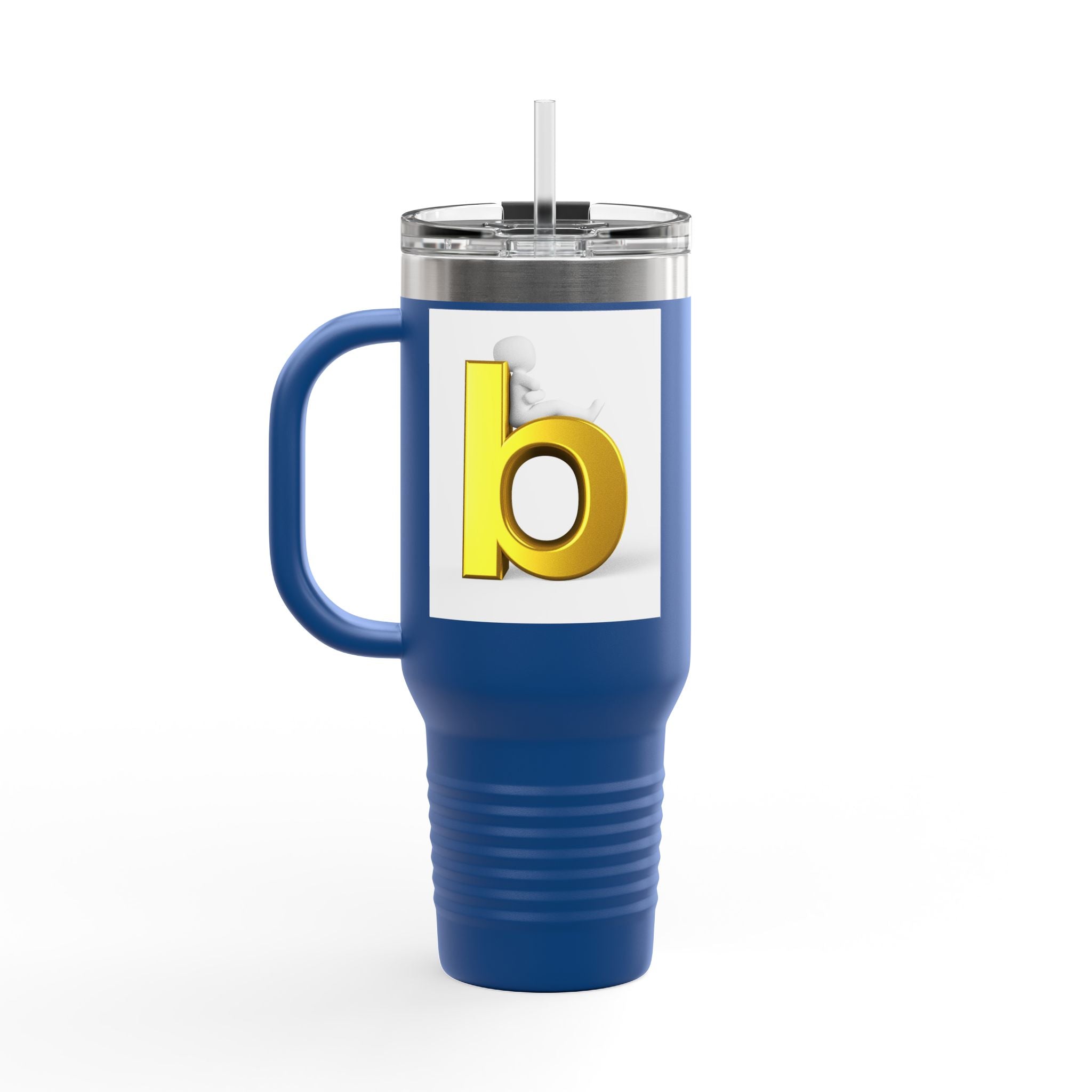 Gold 3D Letter B Travel Mug | 40oz Insulated Tumbler with Handle