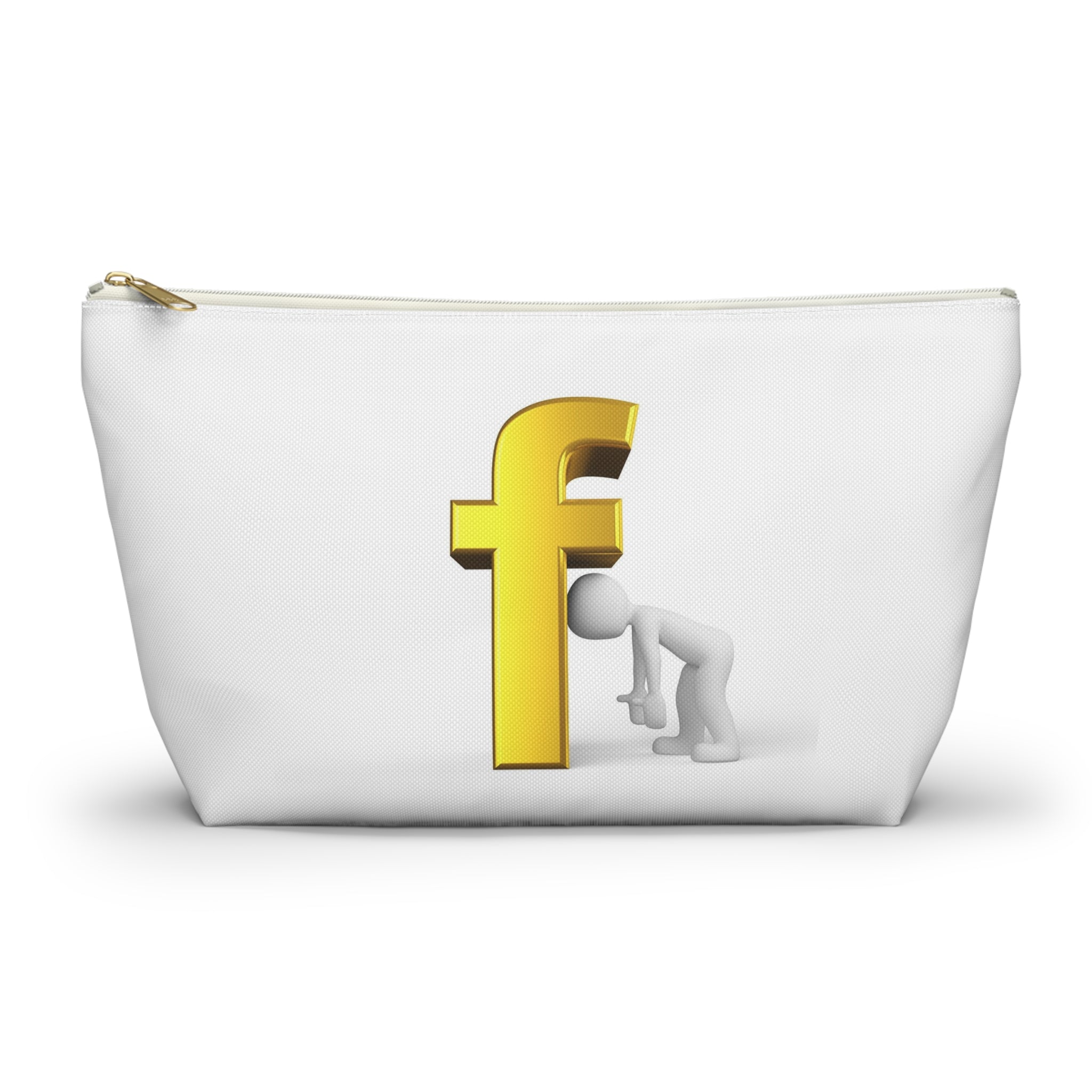 Gold Letter F with Figure Accessory Pouch | Monogram Cosmetic Bag