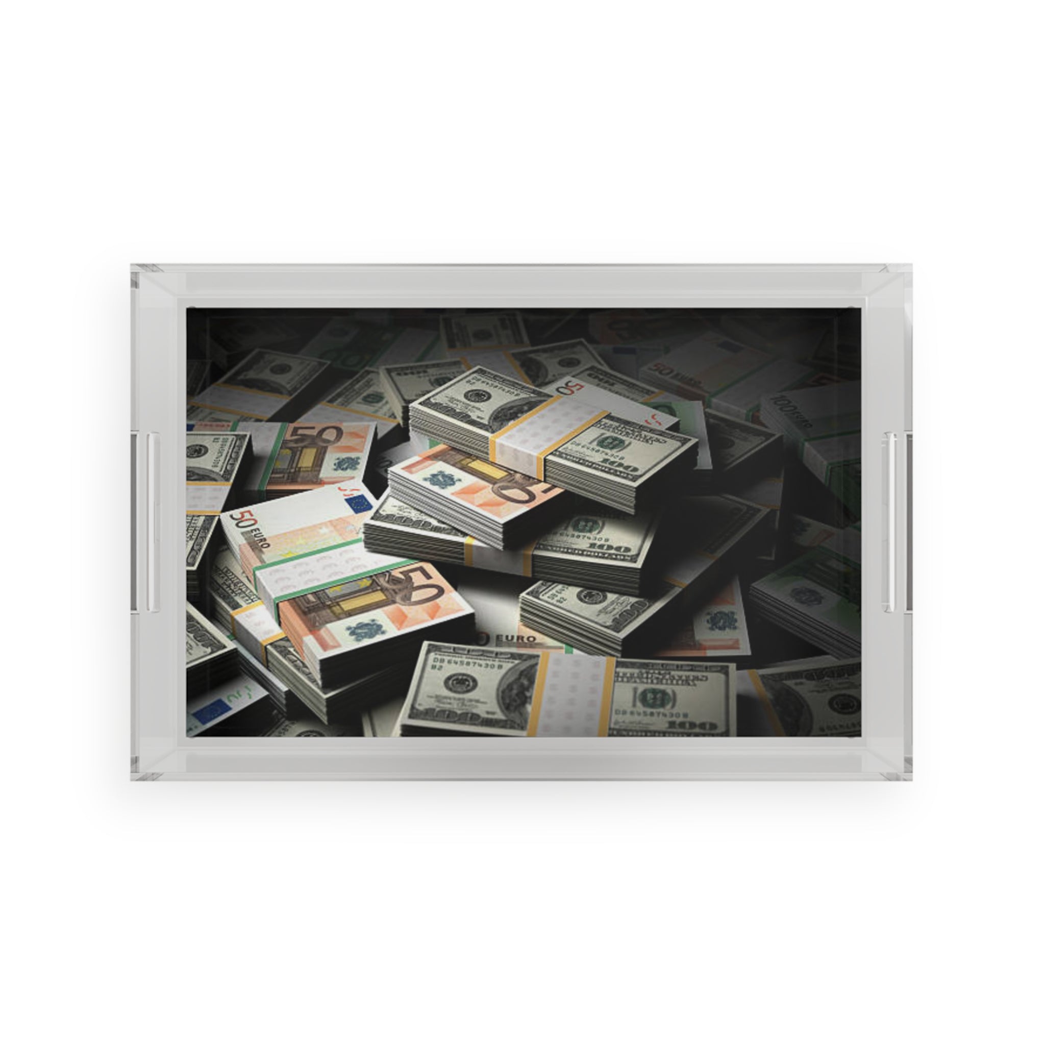Stacks of Cash Acrylic Serving Tray | Money Print Home Decor