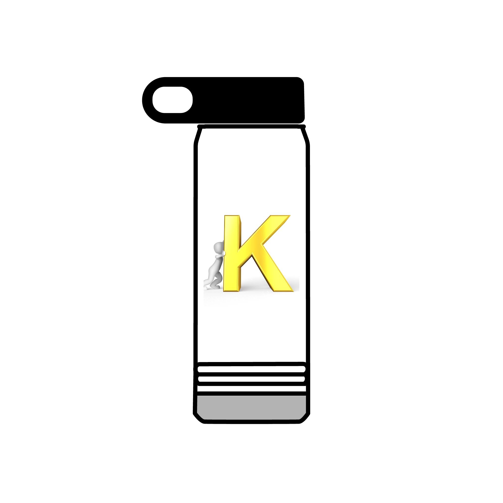 Bouteille d'eau monogramme K 3D jaune | Initiales K Acier inoxydable 590 ml