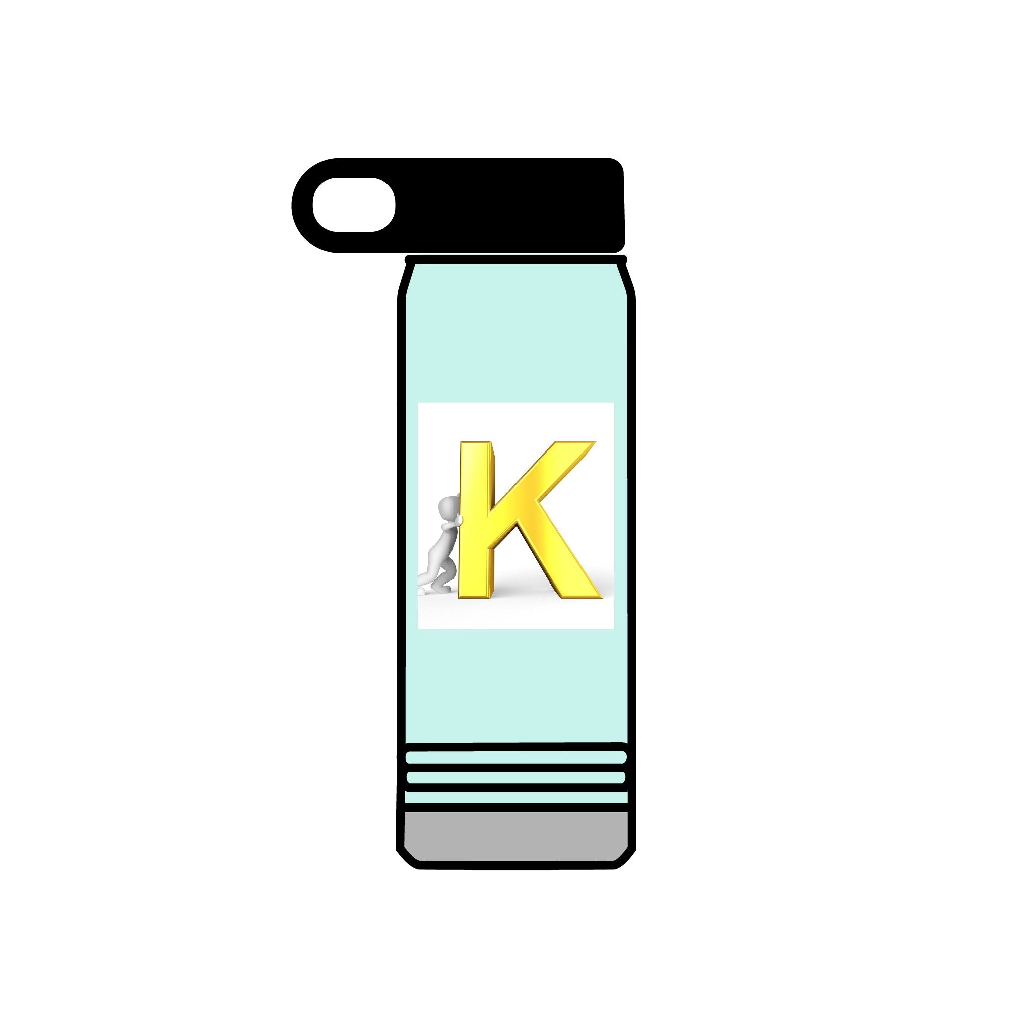 Bouteille d'eau monogramme K 3D jaune | Initiales K Acier inoxydable 590 ml