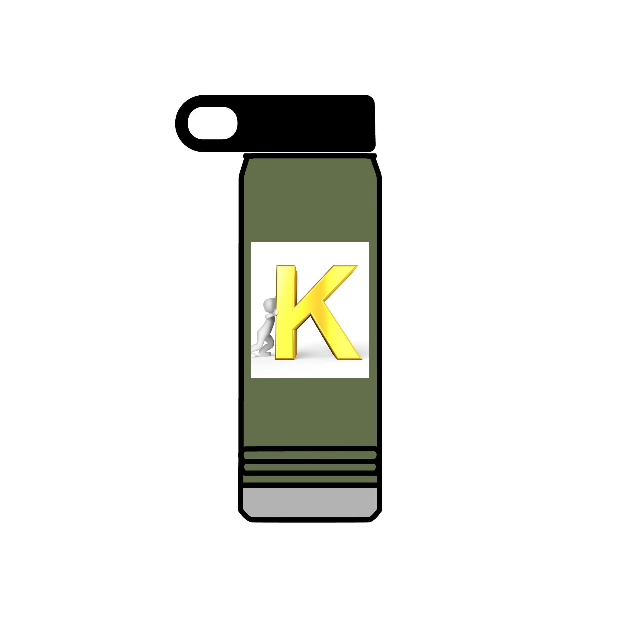 Bouteille d'eau monogramme K 3D jaune | Initiales K Acier inoxydable 590 ml