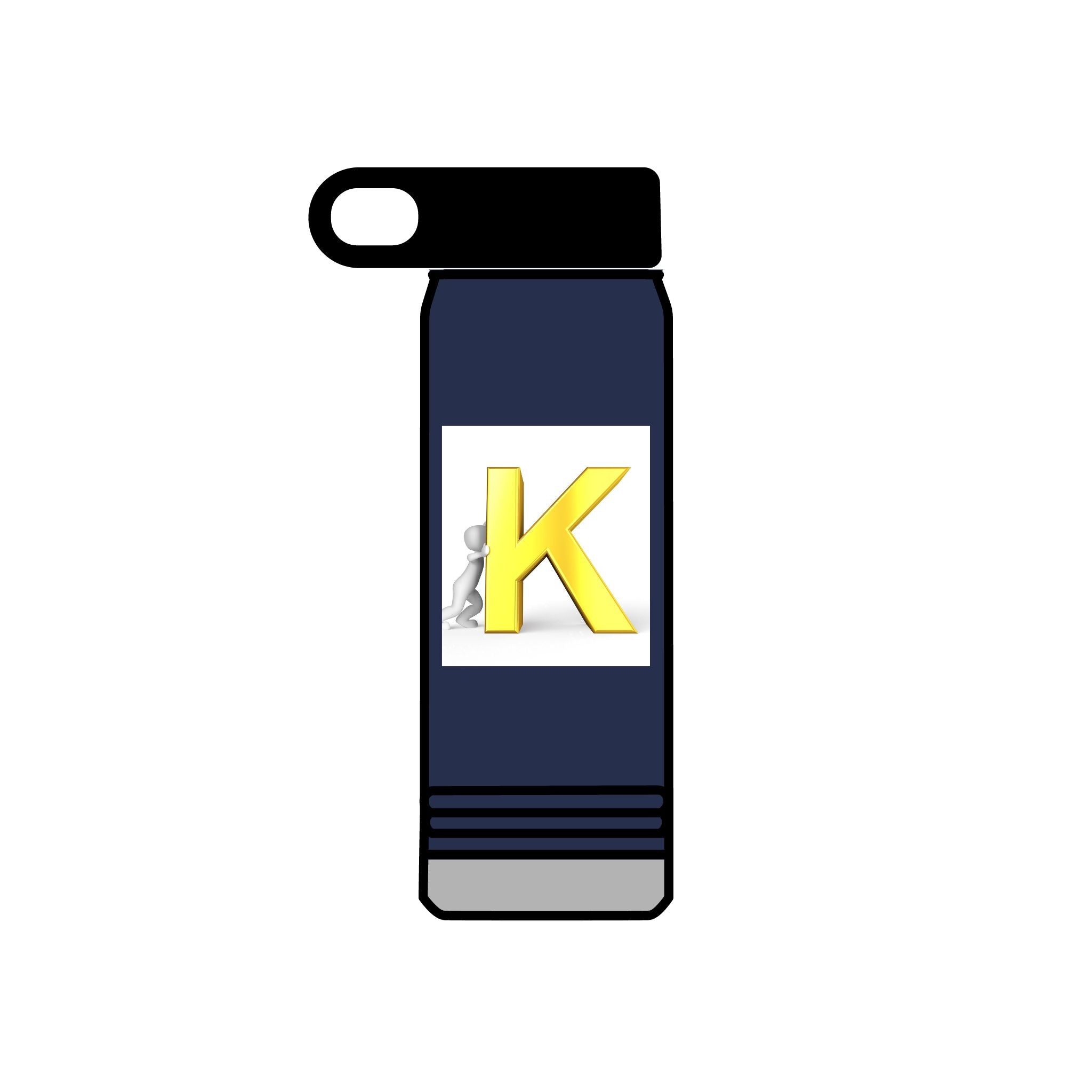 Bouteille d'eau monogramme K 3D jaune | Initiales K Acier inoxydable 590 ml