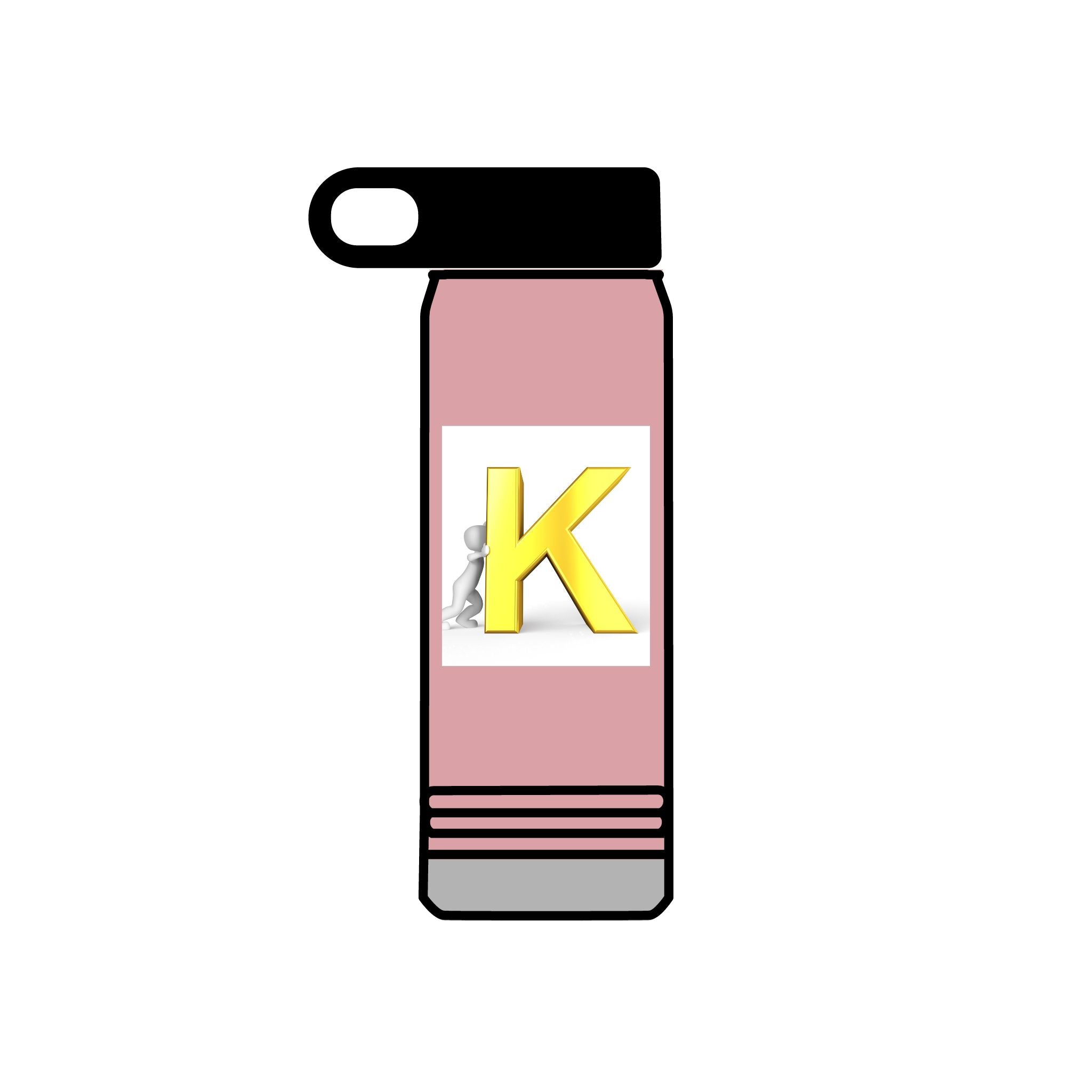 Bouteille d'eau monogramme K 3D jaune | Initiales K Acier inoxydable 590 ml