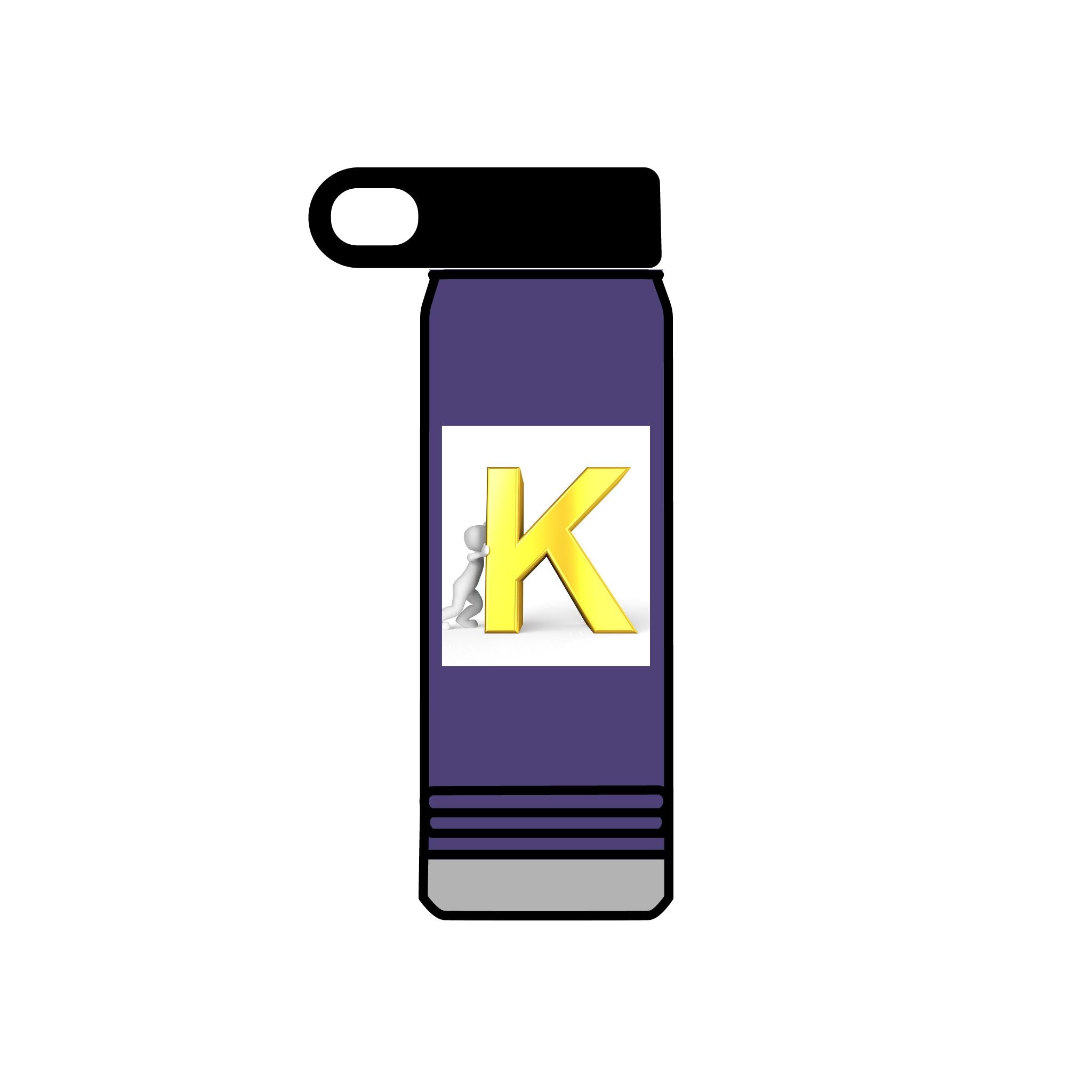 Bouteille d'eau monogramme K 3D jaune | Initiales K Acier inoxydable 590 ml