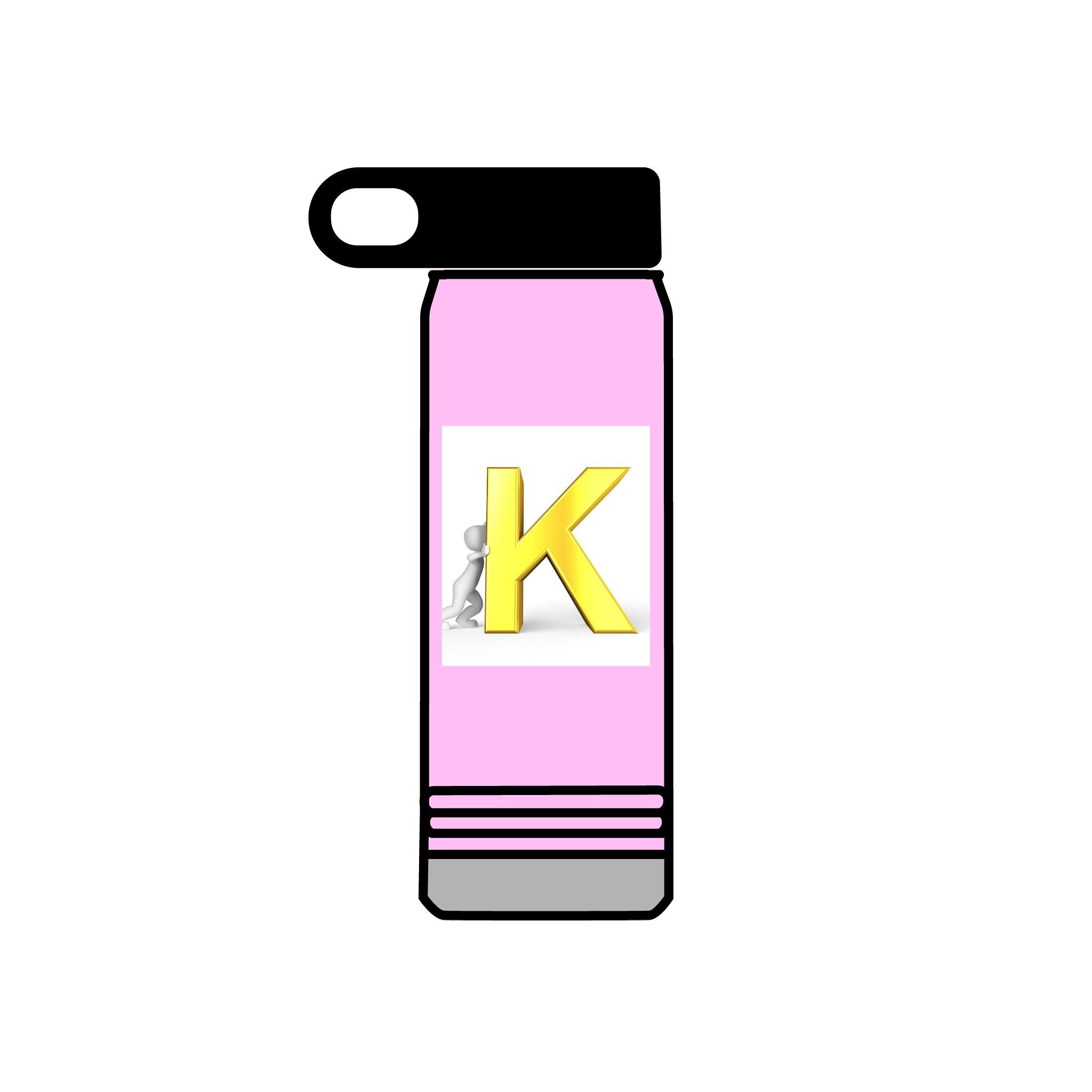 Bouteille d'eau monogramme K 3D jaune | Initiales K Acier inoxydable 590 ml