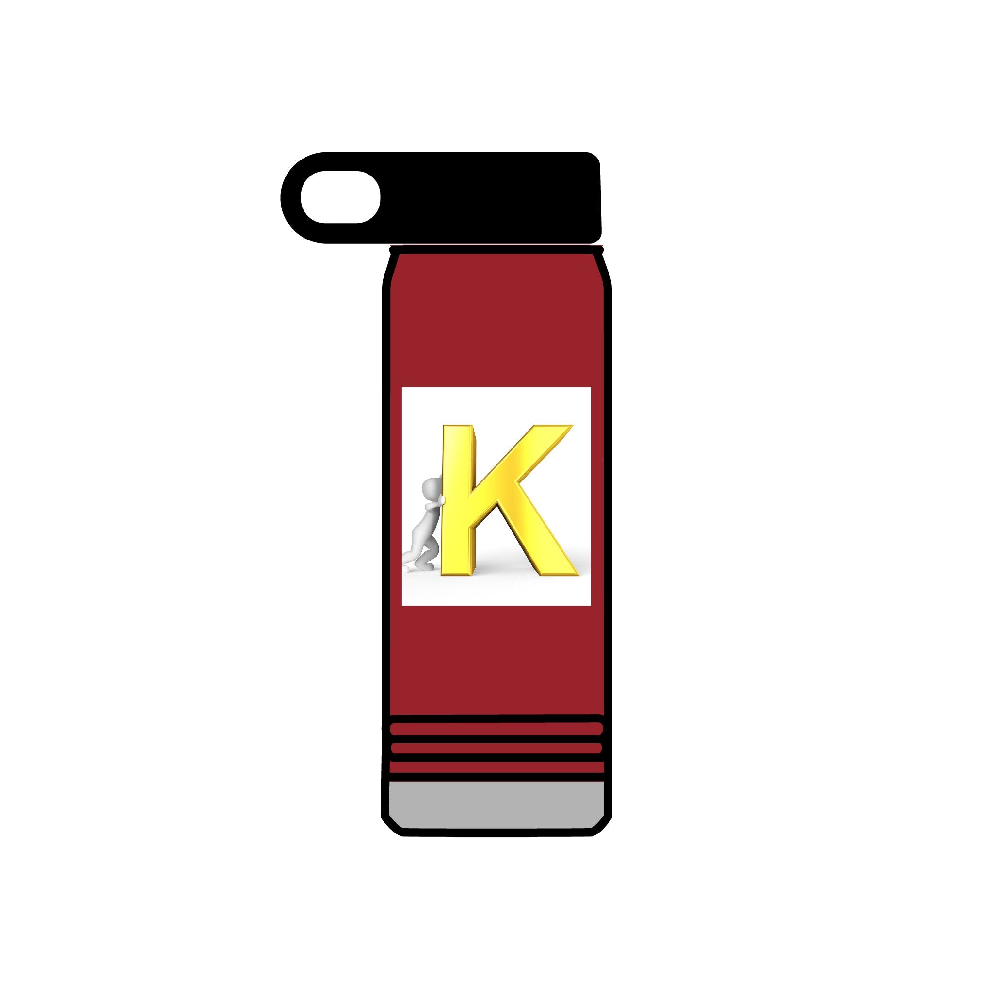 Bouteille d'eau monogramme K 3D jaune | Initiales K Acier inoxydable 590 ml
