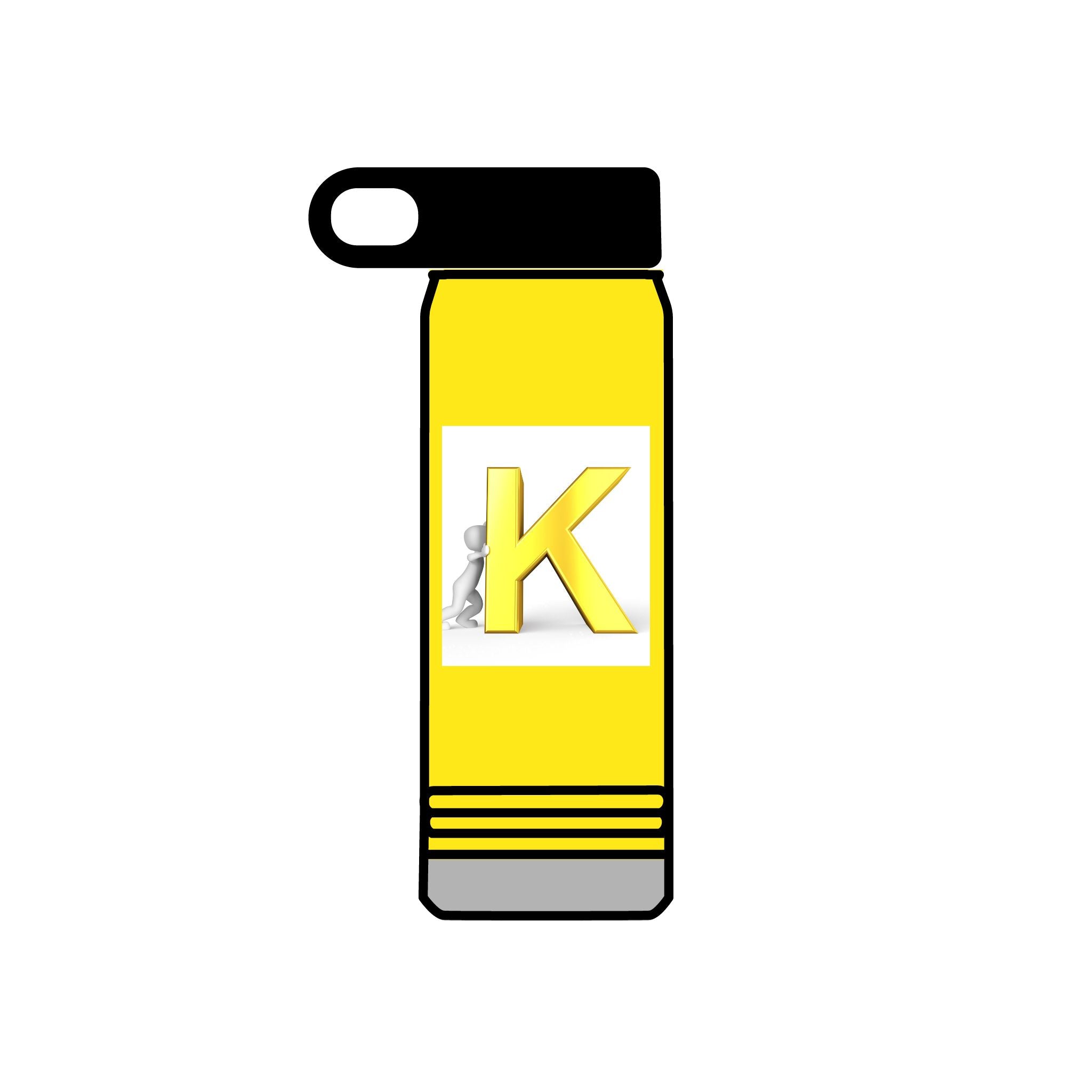 Bouteille d'eau monogramme K 3D jaune | Initiales K Acier inoxydable 590 ml