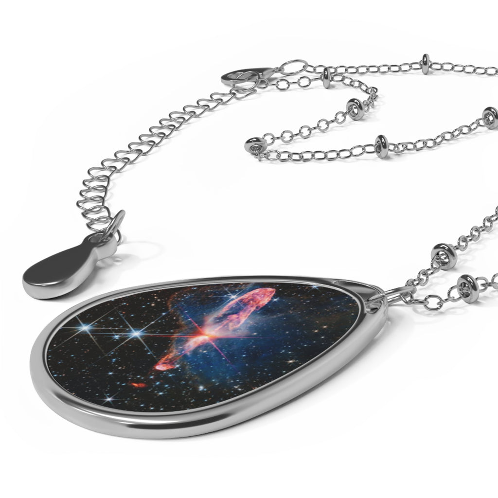 Galaxy Teardrop Pendant Necklace – Oval Space Photo Jewelry