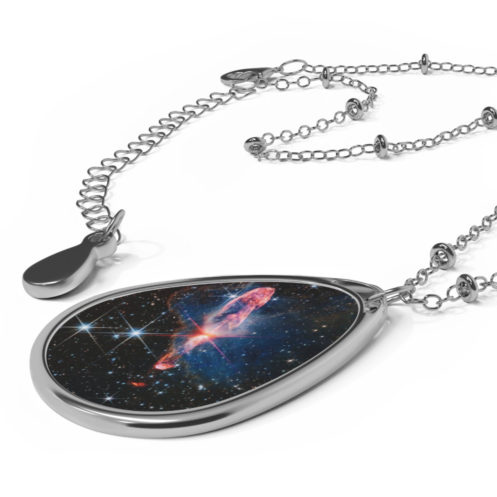 Galaxy Teardrop Pendant Necklace – Oval Space Photo Jewelry