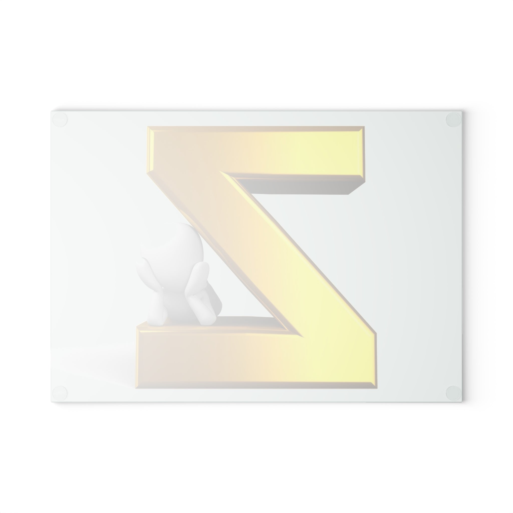 Gold 3D Letter Z with Cute Character Glass Cutting Board | Monogram Kitchen Decor
