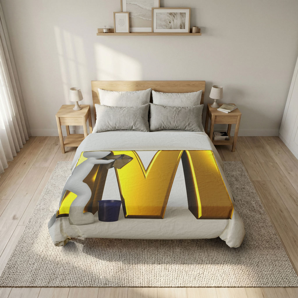Gold Letter M with Painter Duvet Cover | Monogram Initial Bedding