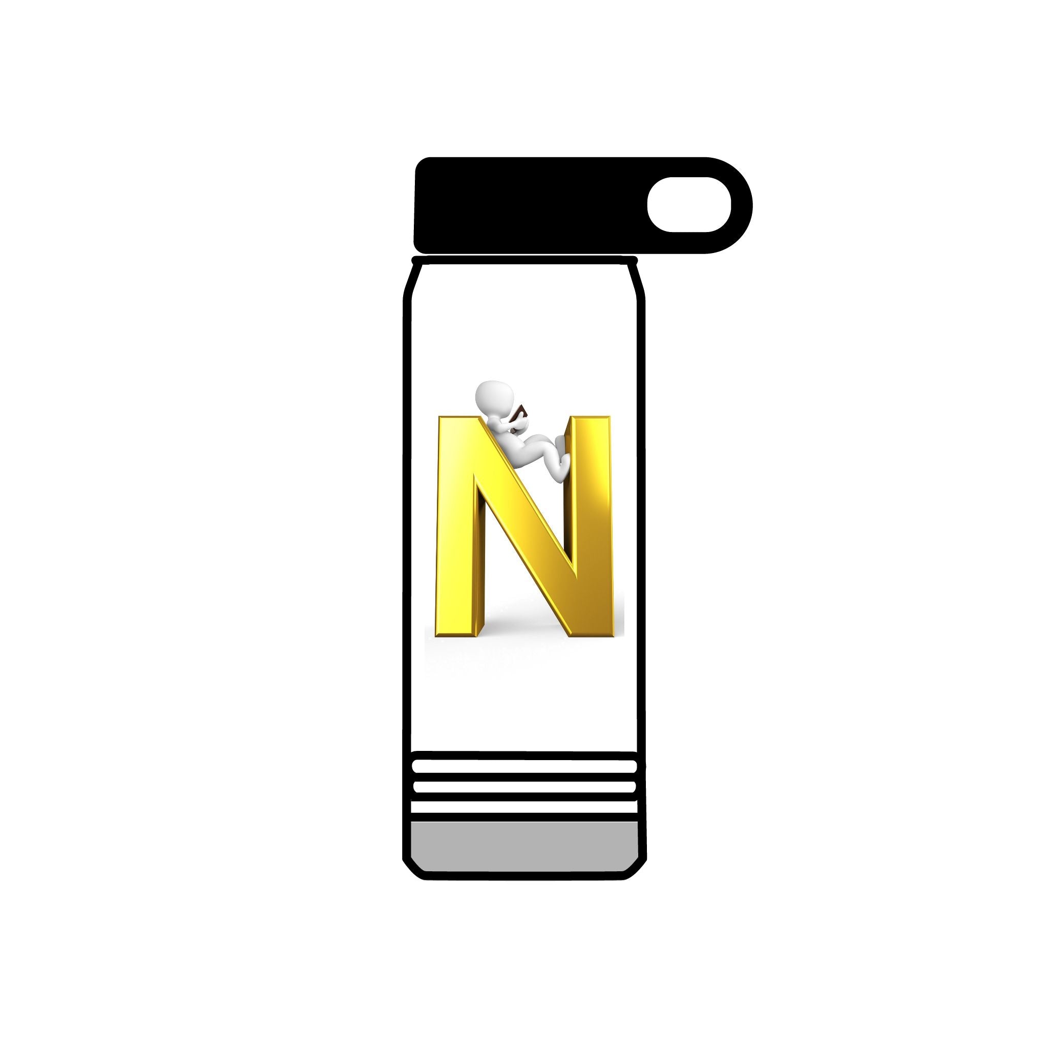 Gold Letter N Monogram water bottle | 20oz Initial Bottle