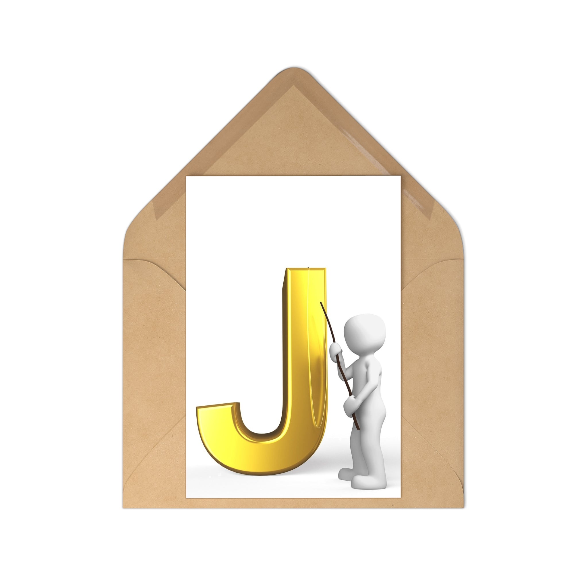 Gold Letter J Postcards | Alphabet Initial Stationery, 7 Pack