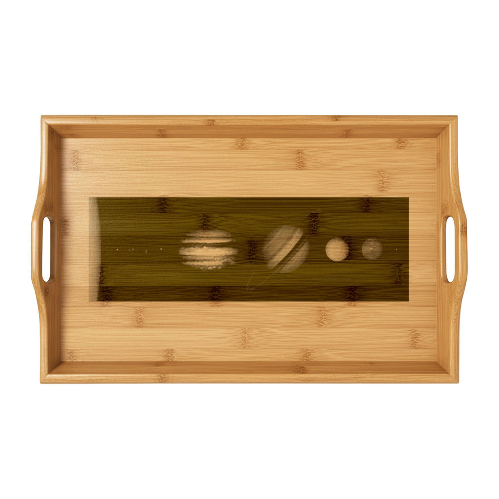Engraved Bamboo Serving Tray | Inlaid Wood Circle Design