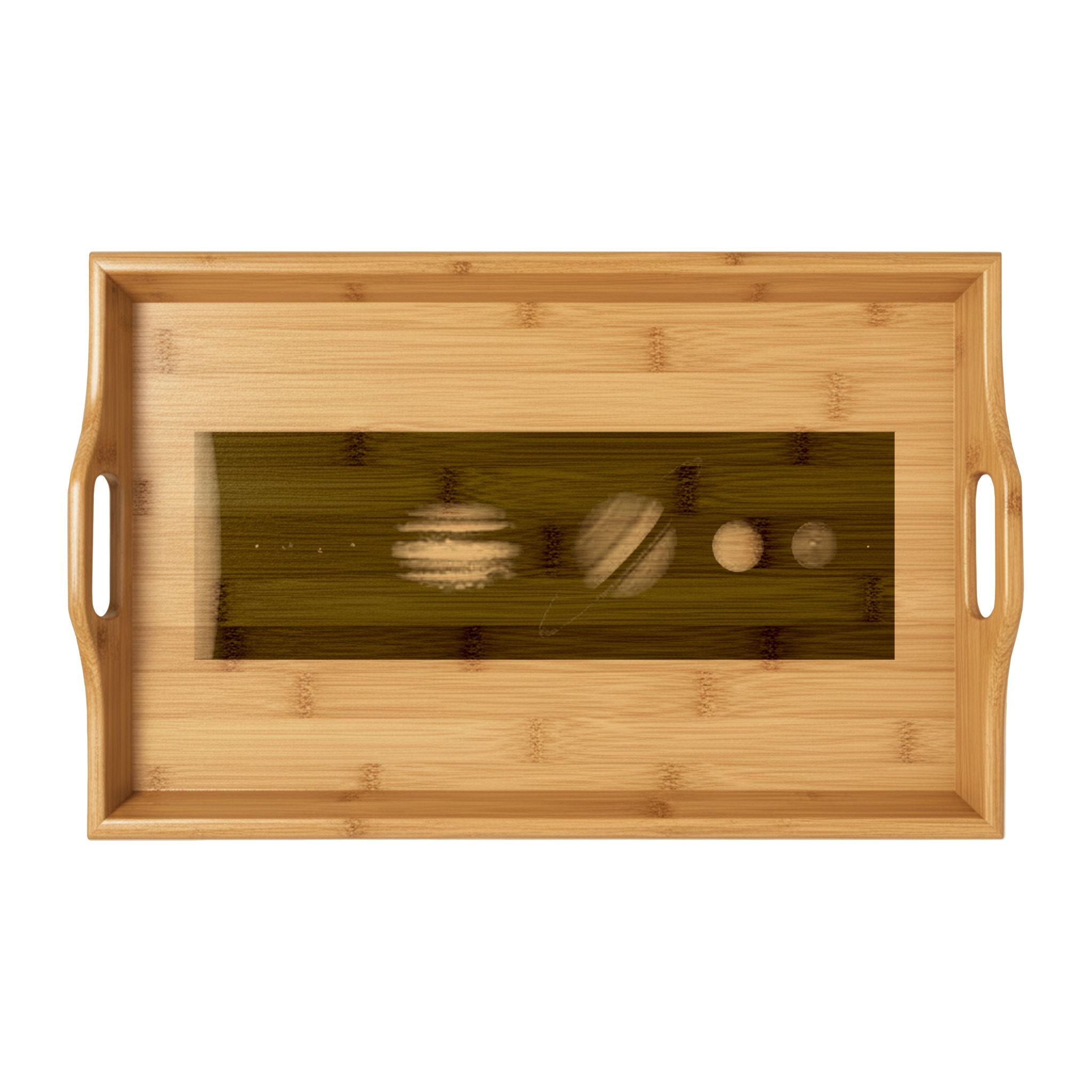 Engraved Bamboo Serving Tray | Inlaid Wood Circle Design