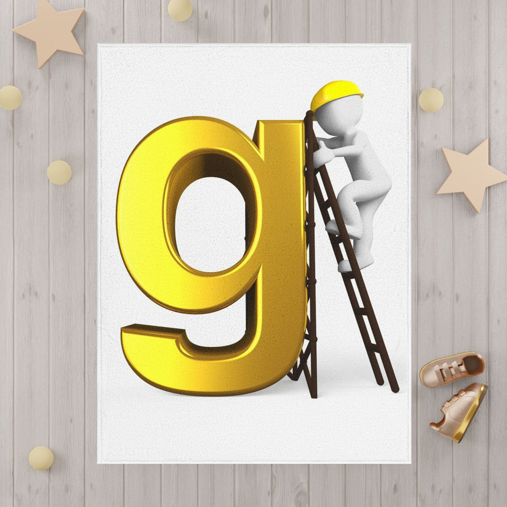 Gold Letter G with Worker Illustration Toddler Blanket | Alphabet Nursery Decor