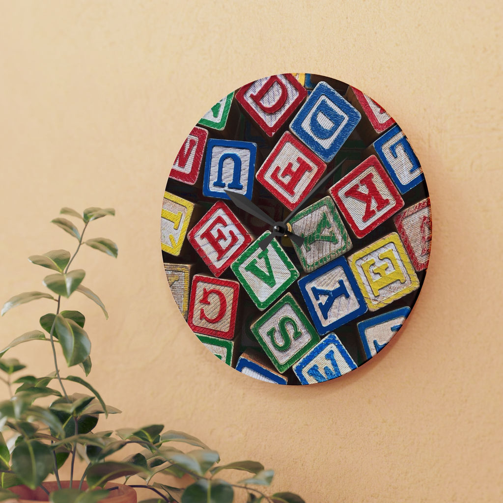 Alphabet Blocks Acrylic Wall Clock | Vintage Toy Letter Design