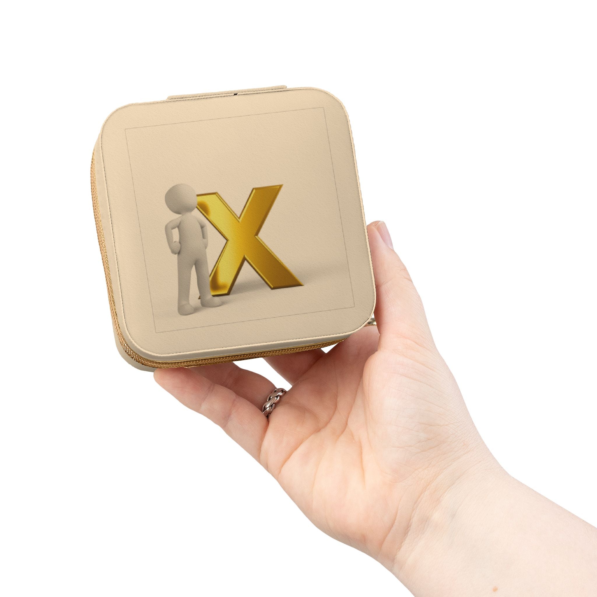Étui de voyage pour bijoux monogramme 3D Gold X | Organisateur compact en similicuir