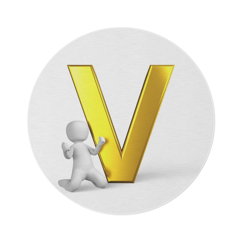 Gold Letter V with Figure Round Rug | Monogram Initial V Floor Mat