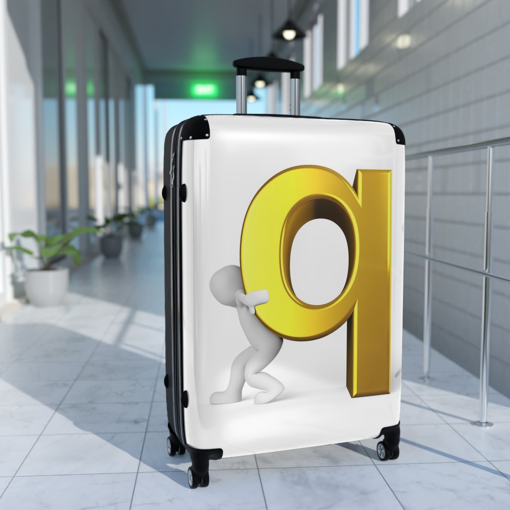 3D Gold Letter Q with Figure Suitcase | Personalized Luggage Cover