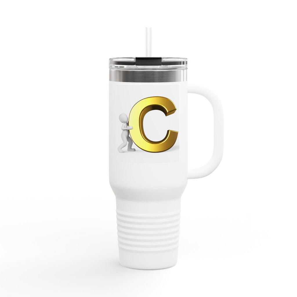 3D Gold Letter C Initial Travel Mug | 40oz Insulated Tumbler