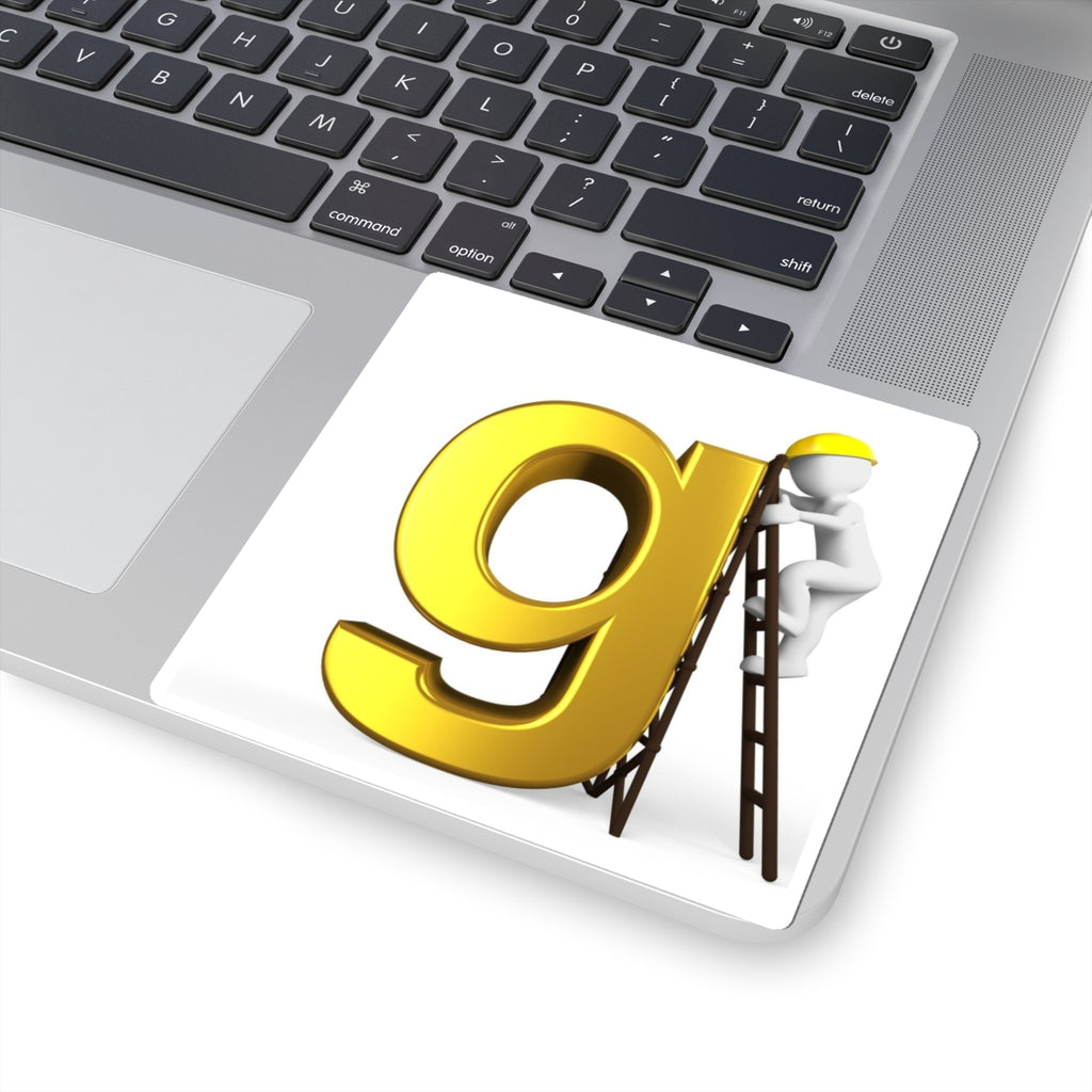 Yellow 3D Letter G with Worker Sticker | Kiss-Cut Sticker
