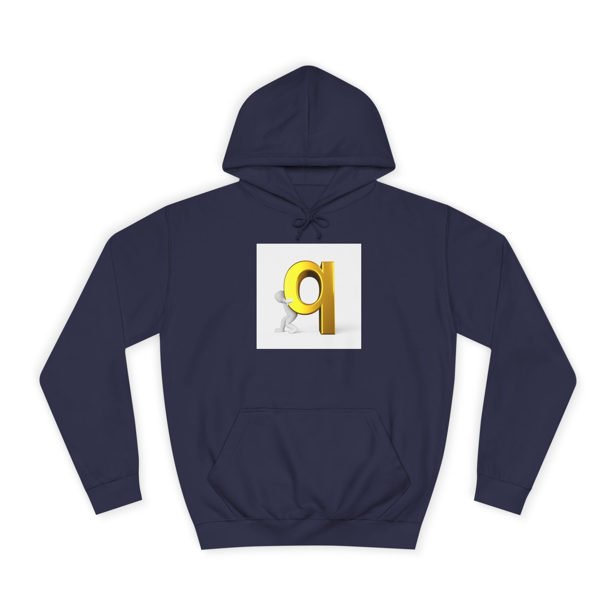 Gold Letter Q Hoodie | 3D Figure Pushing Q Graphic