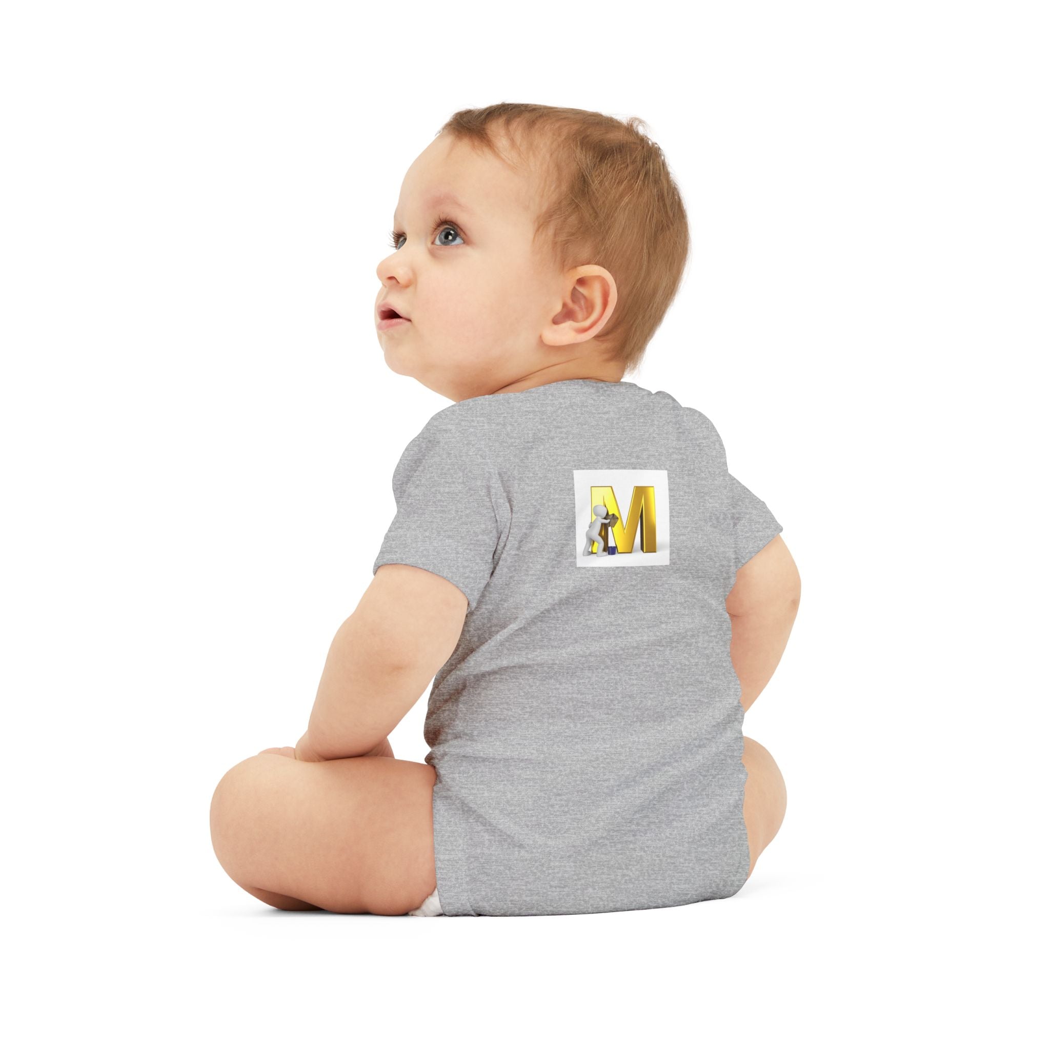Yellow Letter M with Mouse Onesie | Baby Monogram Initial Infant Bodysuit