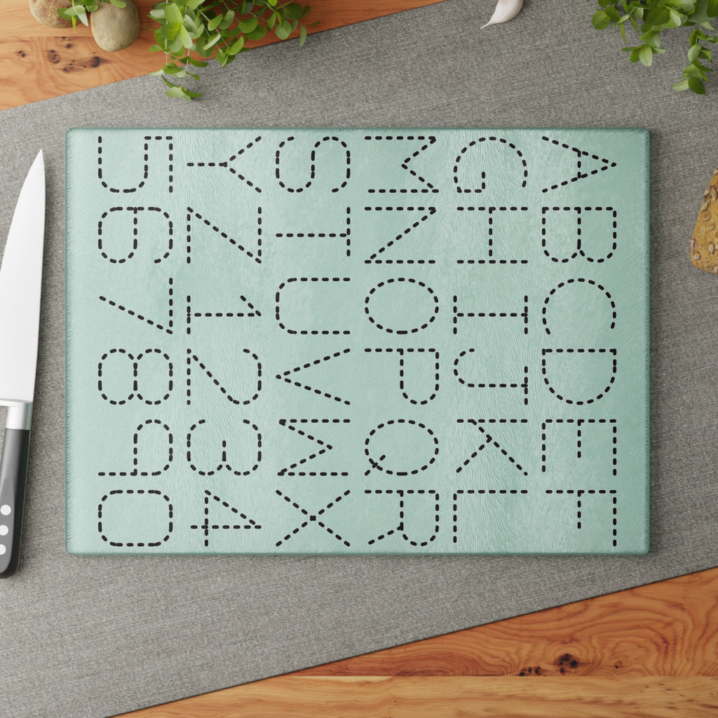 Dotted Alphabet & Numbers Glass Cutting Board | Educational Kitchen Decor