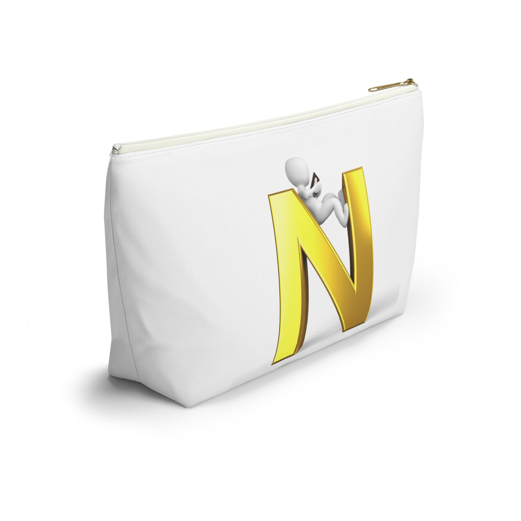 Gold Letter N with Climbing Figure Accessory Pouch | Monogram Makeup Bag