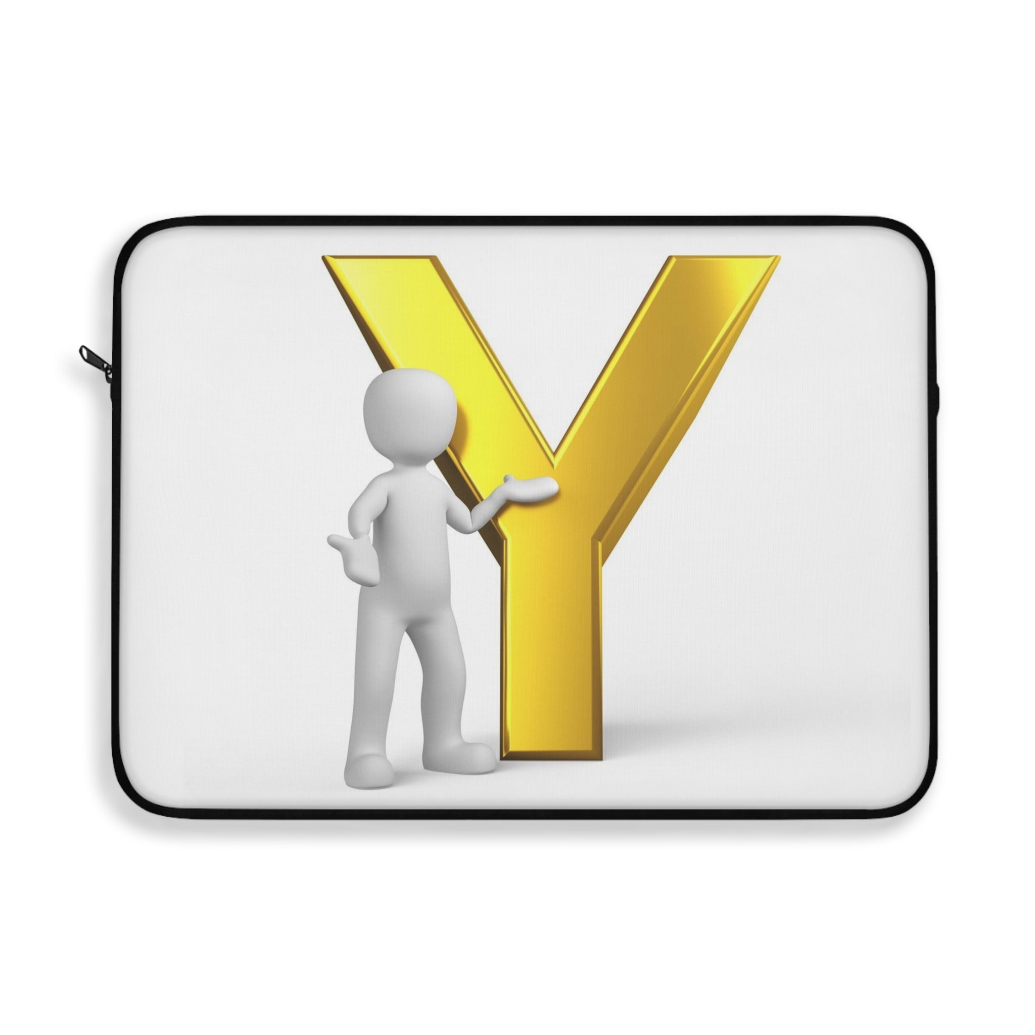 3D Figure with Gold Letter Y Laptop Sleeve | Initial Monogram
