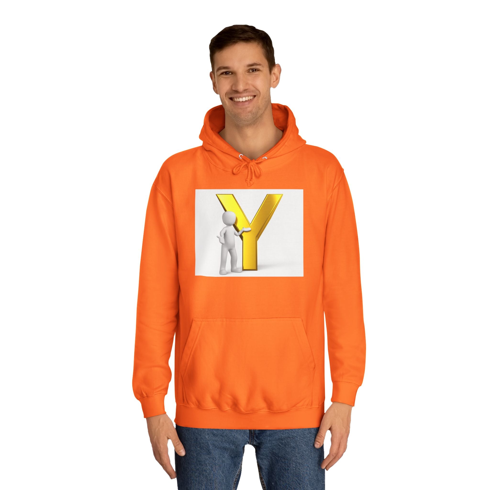 3D Gold Letter Y with Figure Hoodie | Initial Monogram Sweatshirt